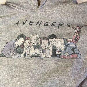 Avengers in Friends Milkshake Pose Gildan Grey Hoodie | Missing Drawstring